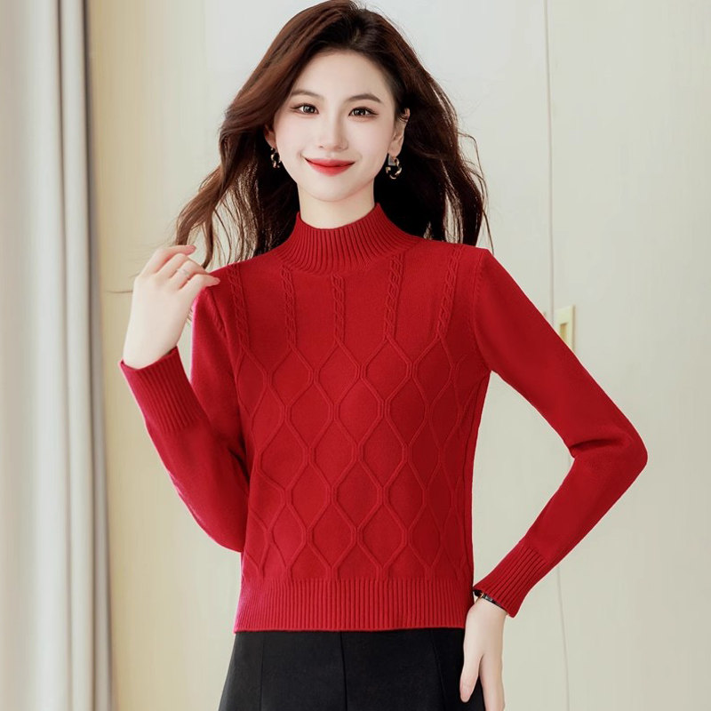 加厚半高领针织毛衫女长袖麻花短款毛衣2026年秋冬保暖打底羊绒衫