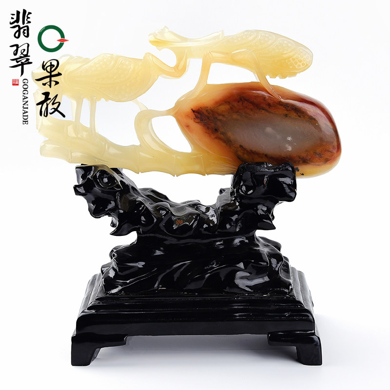 s6712玉版纳珠宝 黄龙玉螳螂捕蝉摆件玉石景观摆件