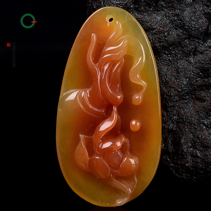 st3519玉版纳珠宝 黄龙玉佛手莲花玉牌吊坠玉石牌子挂件玉坠