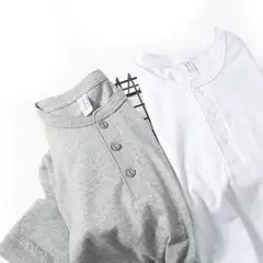Heavyweight American Casual Henry Collar Short-Sleeve T-Shirt for Men, Slim Fit, Pure Cotton, Thick, Tough Guy Style, Solid Color Top, Men's Clothing Tee