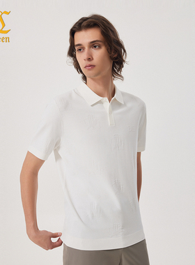 【商场同款】卡宾满身提花白色短袖T恤男夏季高级时尚商务polo衫