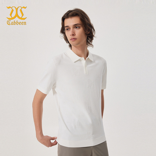 高级时尚 T恤男夏季 卡宾满身提花白色短袖 商务polo衫 商场同款