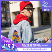 蓝色复古牛仔夹克刺绣街头宽松廓形ins潮H 卡宾男装 2019秋冬新款