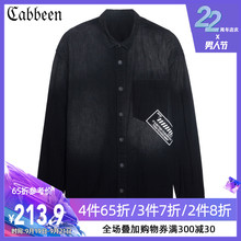衬衫 衬衣潮牌街头H 秋季 时尚 卡宾男装 翻领宽松黑色牛仔印花长袖