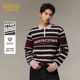 学院风 新款 卡宾翻领半拉链长袖 冬季 撞色条纹线衫 毛衣男装