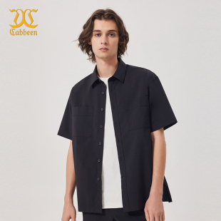 卡宾男装 休闲LOGO刺绣开衫 泡泡纱短袖 夏季 衬衣外套 衬衫 商场同款
