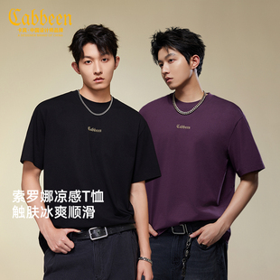 宽松透气冰丝上衣休闲简约圆领t恤男 夏季 卡宾凉感印花短袖 T恤男士