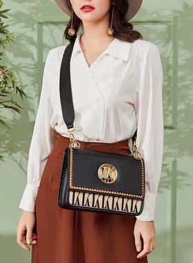 SENTIENT裸包说 LK大牌专柜2024新款复古印花单肩斜跨包包编织包