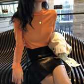 t恤 洋气超仙堆堆领打底衫 显瘦韩版 长袖 秋季 上衣女2019新款 针织衫