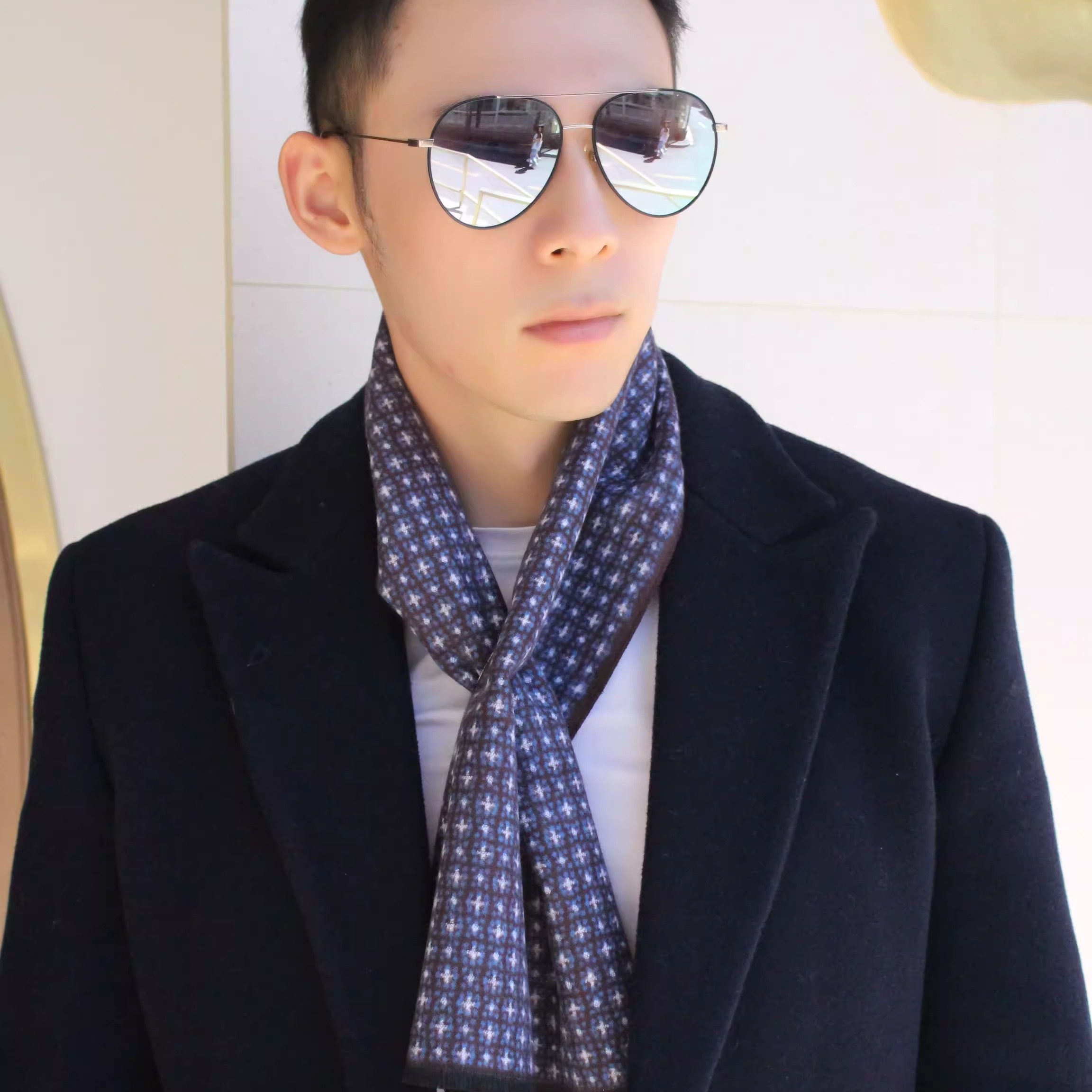 男士商务交叉小围巾薄款轻薄小围围巾/丝巾/披肩