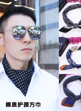 春秋冬新款新款棉质男士小围巾短款70小方巾千鸟格护颈围脖高级感