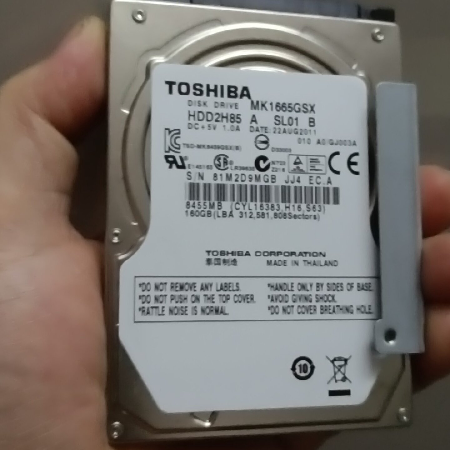 东芝160G笔记本硬盘，型号MK1665GSX，泰国原厂生产议价