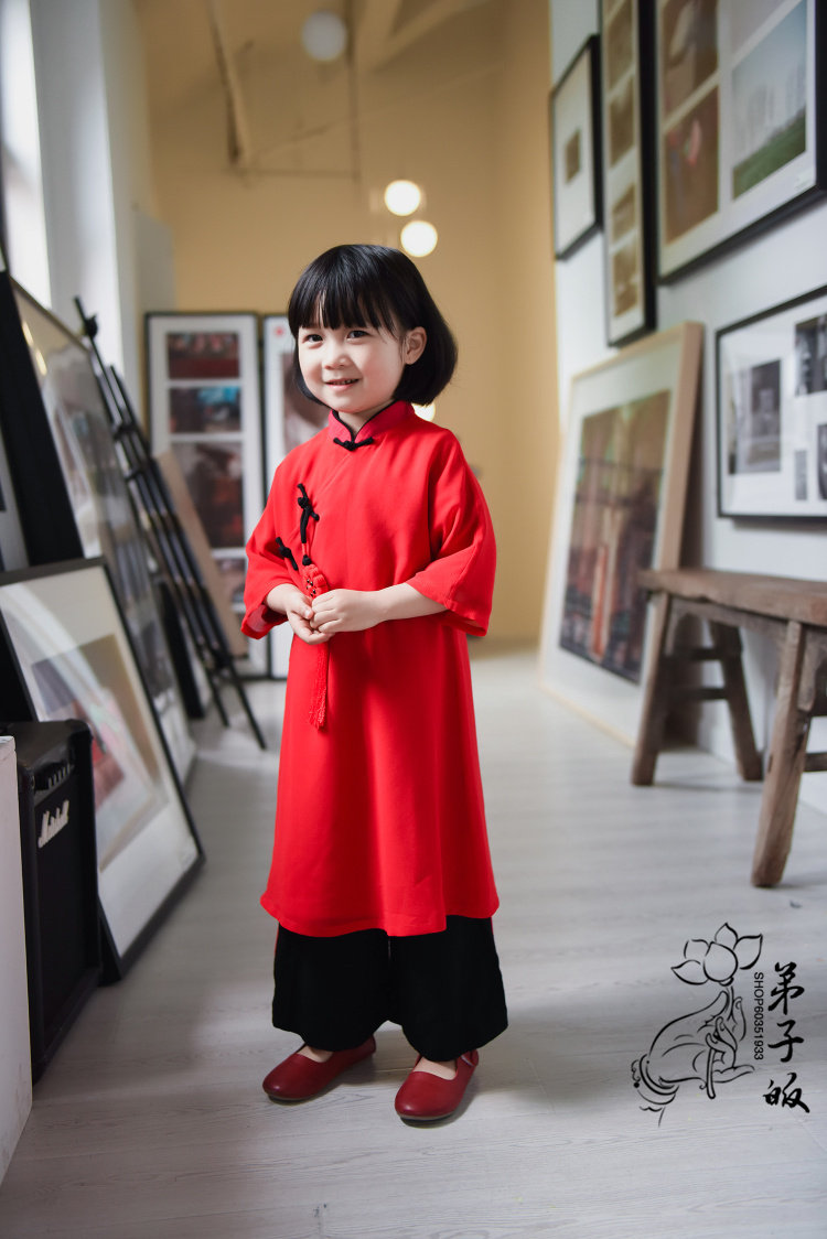 儿童国学汉服中国风传统服装宝宝棉麻禅服女童超仙改良唐装表演服