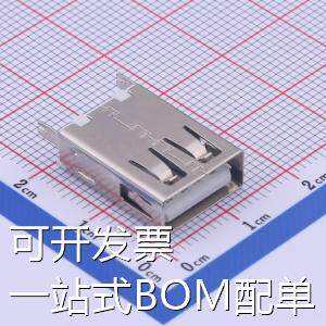 916-361A101BY10200 USB连接器 Type-A 母座 直插 鱼叉脚无边铁壳