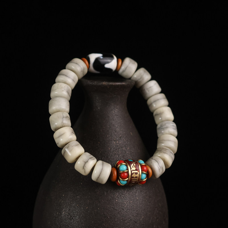 藏式天然牦牛骨手串原创设计女男款手链玉化高瓷骨头饰品文玩
