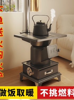 柴火取暖炉冬天家用室内无烟柴煤两用采暖炉农村烤火炉子北方煤炉