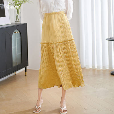 米思阳优雅简约半身裙高腰宽松设计感A字中长裙5R24BI1644