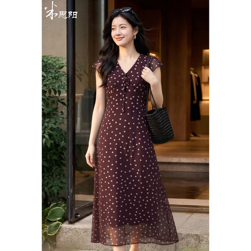 夏季法式碎花收腰显瘦连衣裙女