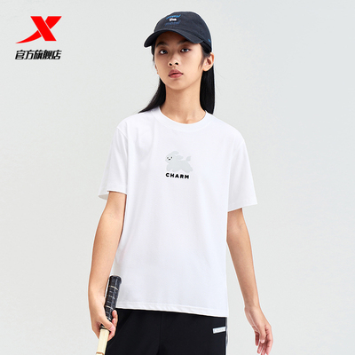 特步运动短袖女趣味印花