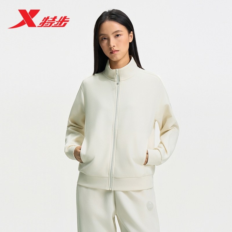 特步外套女秋冬新款弹力宽松女装训练针织上衣瑜伽服975328060038