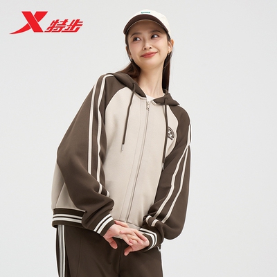 特步针织连帽外套女2026新款春季休闲女装运动上衣976328940213