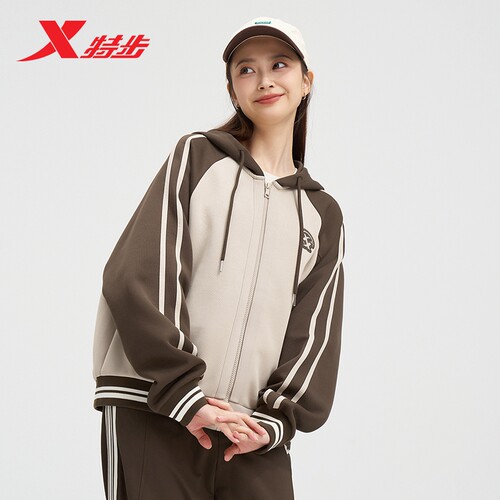 特步针织连帽外套女2026新款春季休闲女装运动上衣976328940213