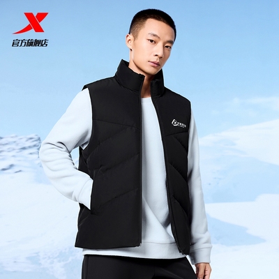 特步有暖气羽绒马甲背心男款春夏新款保暖外套内搭羽绒服立领棉衣