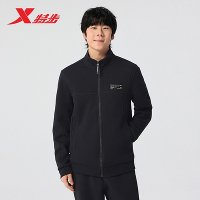 特步运动外套男款秋季新款休闲百搭针织立领夹克上衣975129060270