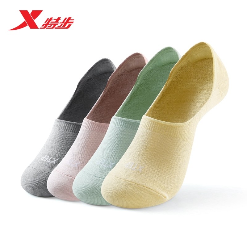 4双装特步抗菌女士隐形船袜2025年秋季户外徒步速干薄款登山袜子