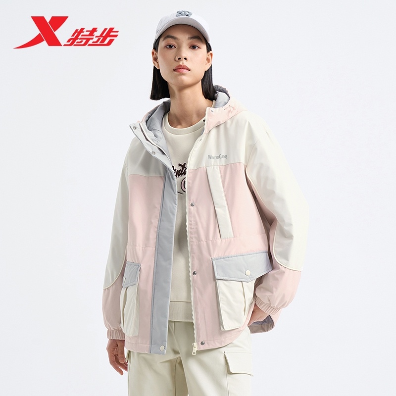 特步高校冬令营棉风衣女款秋冬季新款加厚保暖羽绒服976428170264