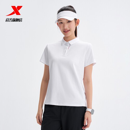 特步训练系列 | 冰丝翻领T恤夏季女装运动短袖POLO衫974228020223