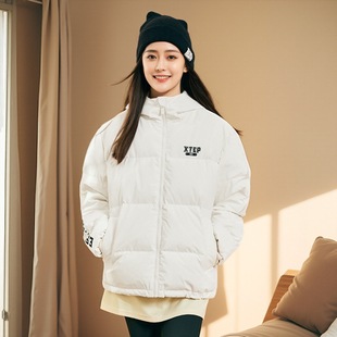 特步羽绒服男女同款2025秋冬新款情侣休闲加厚棉衣情侣款保暖棉服