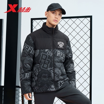 特步羽绒服男款秋冬季新款潮流撞色加绒加厚保暖外套976429190091