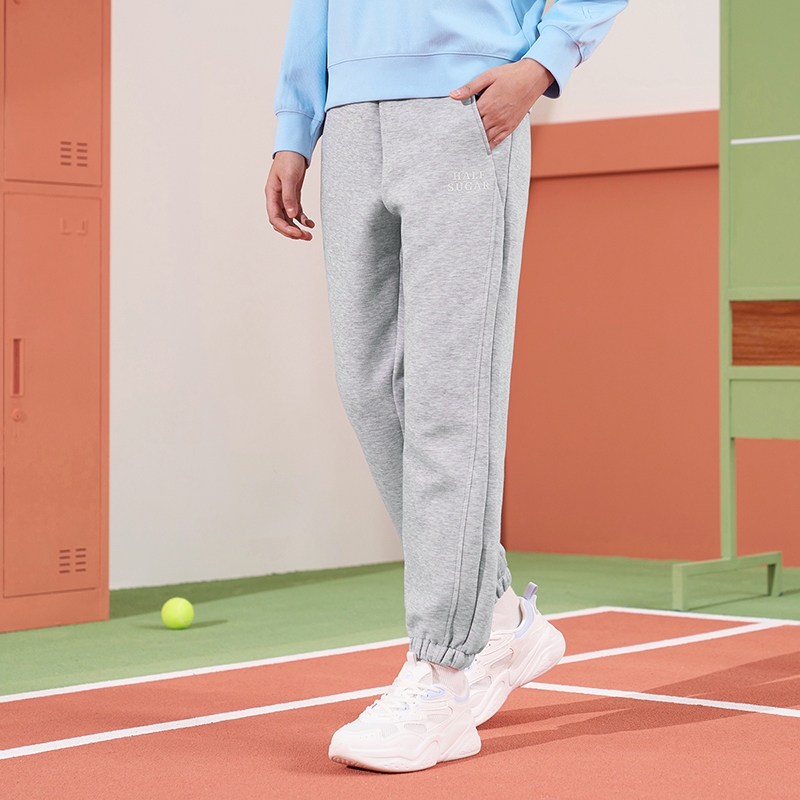 特步运动长裤女2025夏季新款撞色宽松休闲女裤运动裤976128630006