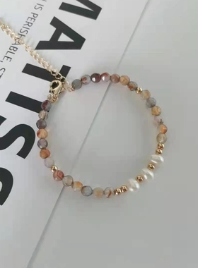 天然淡水珍珠刻面玛瑙冷淡风手链