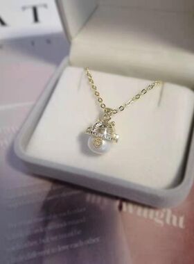 天然淡水珍珠14K金招财猫吊坠