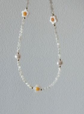 天然淡水珍珠极细项链蝶贝鸡蛋花锁骨链小清新百搭