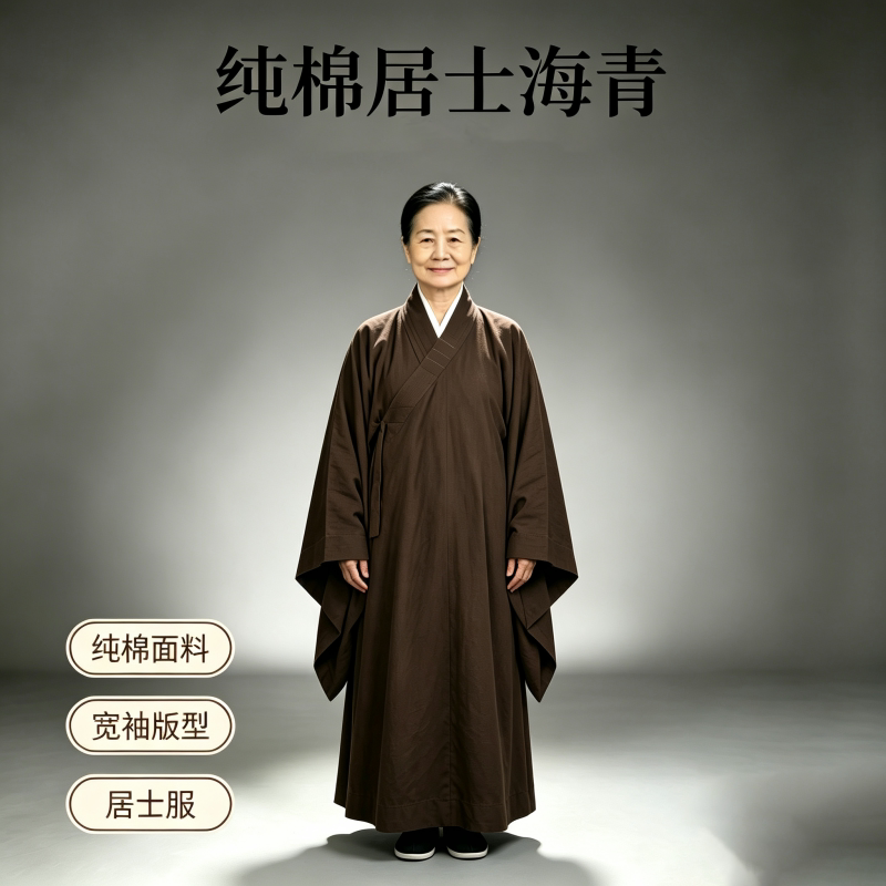 居士纯棉海青男女款居士服全棉长袍咖色