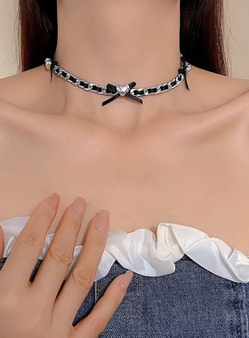 气质蝴蝶结链条黑色项链女款纯欲