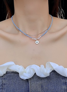 夏季时尚小众新中式锁骨链度假风