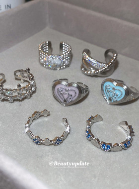 超闪锆石几何爱心开口戒指简约时