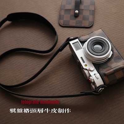 富士X100VI/XT30/XT50/XT5/XS20/棋盘格手作真皮皮套保护套底座