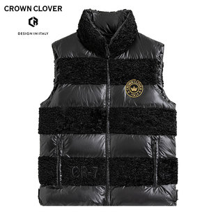 时尚 修身 CROWN2021冬季 CLOVER 黑色羊毛拼接羽绒马甲男潮保暖上衣