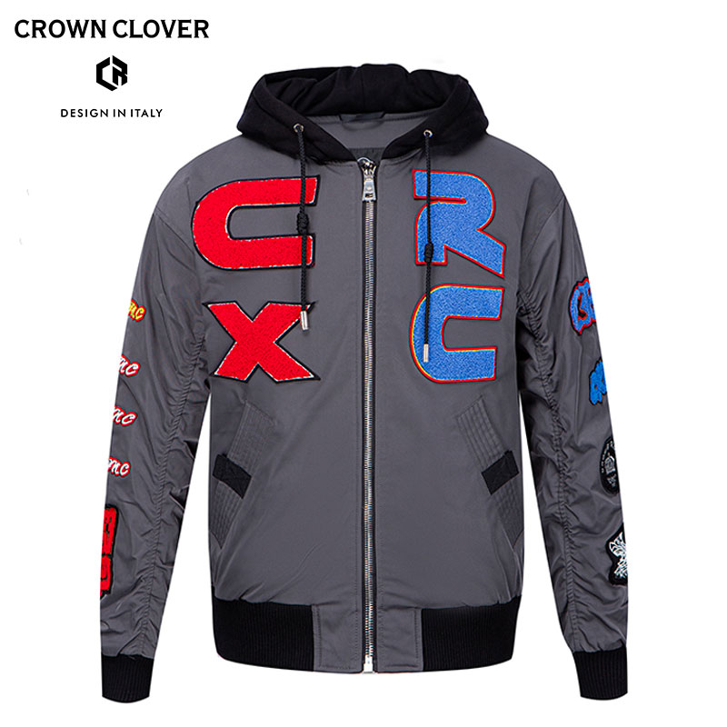 CROWN CLOVER潮牌轻薄白鸭绒羽绒服秋冬短款保暖连帽卫衣帅气外套