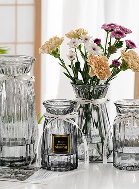 四件套简约创意玻璃花瓶水培植物鲜花富贵竹插花瓶客厅装饰摆件