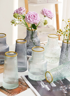 三件套简约透明玻璃花瓶网红小号水培鲜花绿植插花瓶桌面客厅装饰