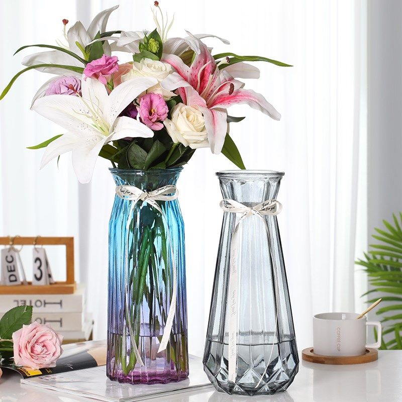 【二件套】特大号玻璃花瓶透明水培富贵竹百合鲜花插花瓶客厅摆件,鲜花速递/花卉仿真/绿植园艺,花瓶,淘宝优惠券,粉丝福利购,淘宝优惠卷