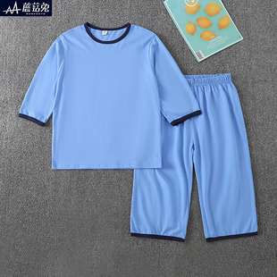 胖男童居家睡衣加肥加大码男孩空调服夏季薄款青少年七分袖家居服