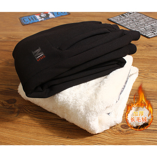 胖童加绒裤子保暖裤冬季青少年男孩中大童棉裤加厚一体绒加肥加大