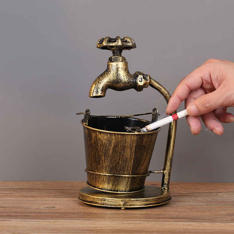 工业风创意铁艺烟灰缸做旧装饰工艺品酒吧网咖收纳桶摄影道具摆设